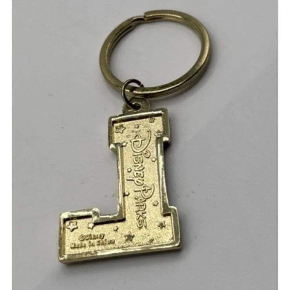 Disney Parks Mickey Minnie Donald Letter L  Metal Keychain Bag Charm Preowned